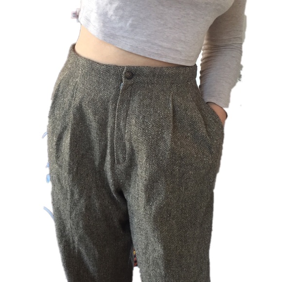 high waisted tweed trousers